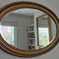 Large Antique Oval Bevelled Mirror.