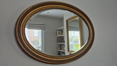 Large Antique Oval Bevelled Mirror.
