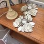 Enamel / Steel Shabby Chic Tea Light Holders ( 2 ) with clear glass inserts and lovely rose design Image 4