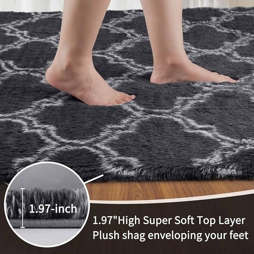 240x300cm, Grey Area Rugs for Bedroom, Washable Anti Slip Extra Large Shaggy Soft Rug Fluffy Modern Floor Carpets Mat Beside Carpet for Kids Living Room