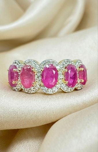 Silver Harry Ivens Designer Ring   925 Gold Plated Silver  Natural Zambian Rubies  White Zircons