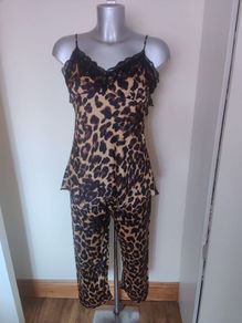Leopard print satin nightwear  set UK14 EU42 Perfect condition Postage included