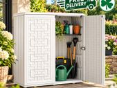 Outdoor Resin Storage Cabinet White Waterproof Garden Storage Shed with Lockable Doors