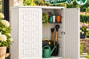 Outdoor Resin Storage Cabinet White Waterproof Garden Storage Shed with Lockable Doors