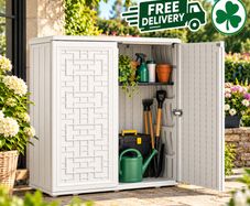 Outdoor Resin Storage Cabinet White Waterproof Garden Storage Shed with Lockable Doors