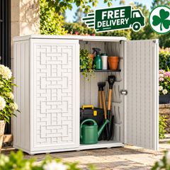 Outdoor Resin Storage Cabinet White Waterproof Garden Storage Shed with Lockable Doors