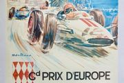 Original Mid Century 1963 Grand Prix d'Europe Monaco poster