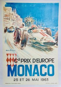 Original Mid Century 1963 Grand Prix d'Europe Monaco poster