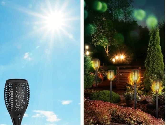 Solar Lights Outdoor Garden, 4 Pack 33LED Waterproof Solar Flickering Dancing Flame Pathway Lights, Dusk to Dawn Auto On and Off for Garden Patio Deck Yard Driveway Pathway (FREE POSTAGE)