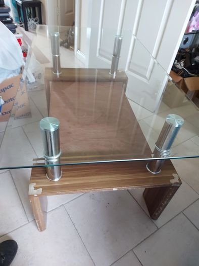 Glass Coffee Table with Timber Shelf, 109cm long x 60cm  wide x 56cm high