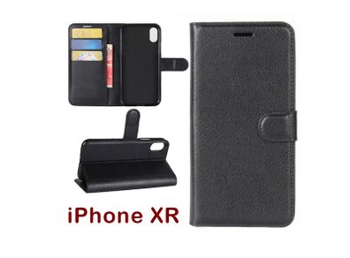 New PU Leather Holder Card Slots Wallet Case Cover For iPhone XR Black - FHT02IPK1