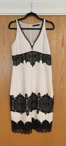 KAREN MILLEN Ivory & Black Lace Midi Dress