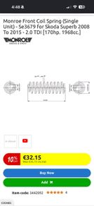Skoda Superb - MONROE Front Coil Spring (Single Unit) - SE3679