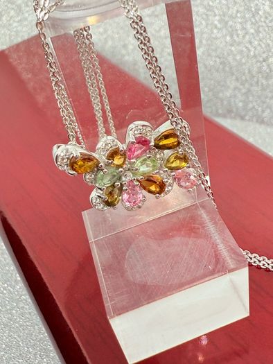 Multi-Tourmaline & White Zircon Pendant with Chain