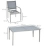 7 Piece Garden Dining Set - Outdoor Table and 6 Stackable Chairs with Steel Frame, Tempered Glass Top Table, and Mesh Seats, Grey Image 3