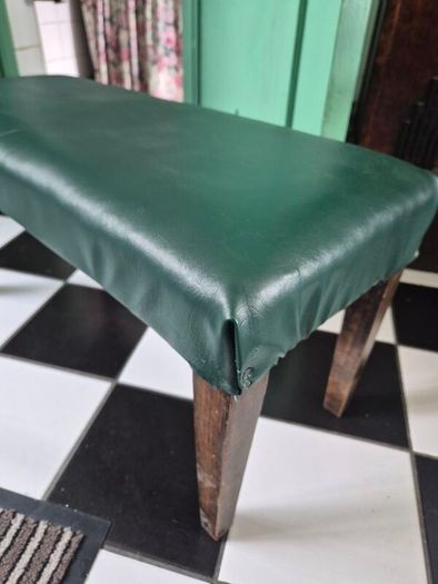 Library footstool Vintage faux racing green fauzx lea5her long footstool