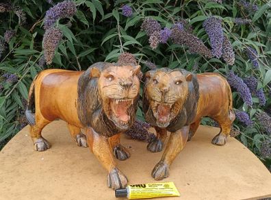 A Magnificent Pair Of Nineteenth Century Hardwood Lions(3.3kgs)