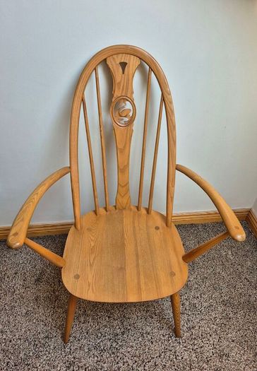 Pair of Vintage Ercol Blonde Swan Back Carver Dining Chairs