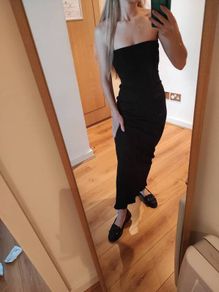 womens dress maxi , classic dress,  black tight, with a beautiful slit at the back size XS  ,black elegant Bershka , 96 % cotton