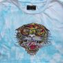 Ed Hardy LOS Tigre Tiger Rhinestone Tie Dye Crop T-Shirt Turquoise Small S Image 5