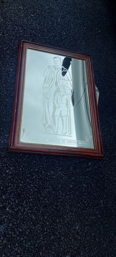 Dr Edmund Rice founder of the Christian brothers etched mirror,came from a old school,hard to come by ,heavy,lovely display,a piece of irish history,,hard to come by, buyer collects,sold as seen ,sorry pics not more clearer,I gave wood a light polish.