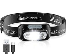 NEW SALE | Head Torch, Rechargeable Super Bright LED Headlamp-250 Lm, Motion Sensor, IPX6 Waterproof, 5 Light Modes, Adjustable Angle&Strap, Led Head Torch for Running Camping & Hiking Torch Accessories