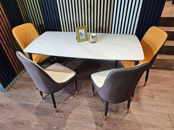 Stone/Ceramics Dining Table with Gold Ends