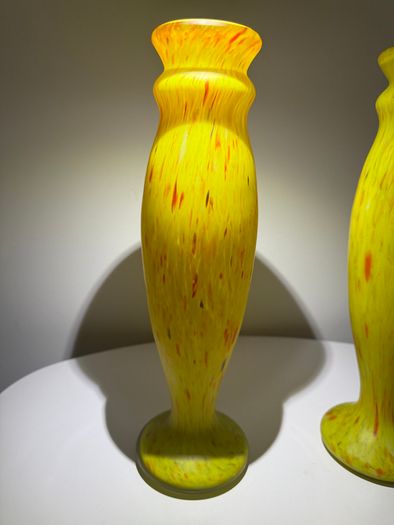 Pair of French Art Deco Mottled Glass Vases - Legras Style, 32.5cm