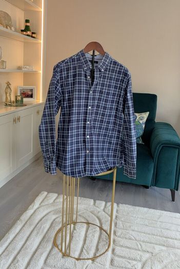 Mens Tommy Hilfiger Long-sleeve Shirt in a Navy and Blue Check Pattern