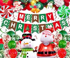 Christmas Decorations Indoor, Christmas Balloons with Oversized 120cm Santa, Xmas Decorations, Christmas Balloon Arch Kit Christmas Decor, Christmas Ceiling Decorations (FREE POSTAGE)