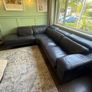 L shape navy leather couch Image 3