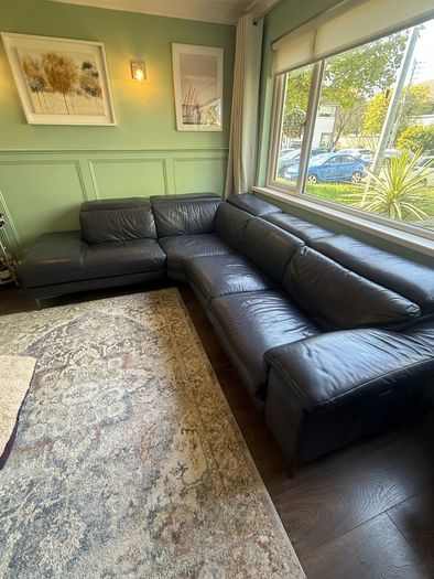 L shape navy leather couch