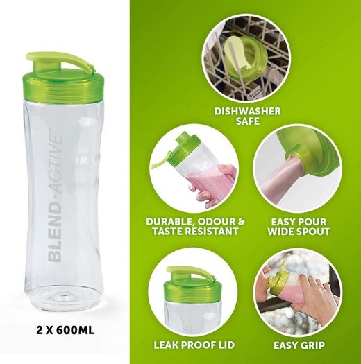 Blend Active Personal Blender & Smoothie Maker with 2 Portable Blending Bottles (600ml), 300W, Green [VBL062]