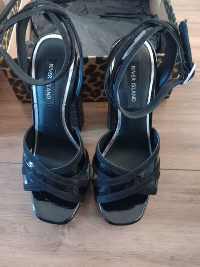 Brand New River Island Black Platform Sandals Size UK 36
