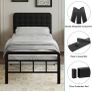 3ft Single Bed Frame with Upholstered Headboard and Footboard, 36cm High Image 6