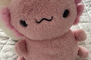 Two large plushies, axolotl and seal