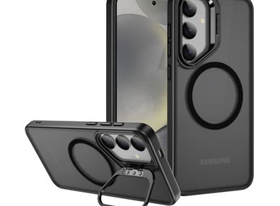 For Samsung Galaxy S24 Ultra Skin-Feel Camera Holder Magsafe Case Black