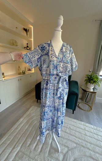 New Look Blue and White Faux Wrap Summer Dress
