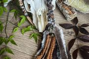 Fantasy Hairwrap Dreadwrap with a Pyrography Bead and Trinkets Cosplay