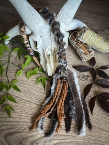Fantasy Hairwrap Dreadwrap with a Pyrography Bead and Trinkets Cosplay