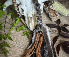 Fantasy Hairwrap Dreadwrap with a Pyrography Bead and Trinkets Cosplay