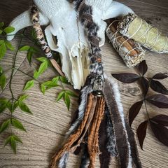 Fantasy Hairwrap Dreadwrap with a Pyrography Bead and Trinkets Cosplay