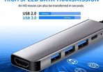 Rankman 5 in 1 Type C Thunderbolt 3 to HDMI-compatible 4K USB C 3.0 Adapter for MacBook Samsung S21 Dex Huawei P30 Xiaomi 10 PS5 TV