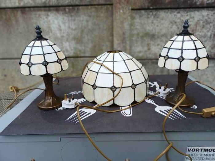 Vintage Table Lamps & Ceiling Shade Set