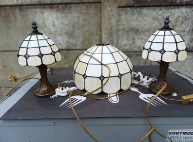 Vintage Table Lamps & Ceiling Shade Set