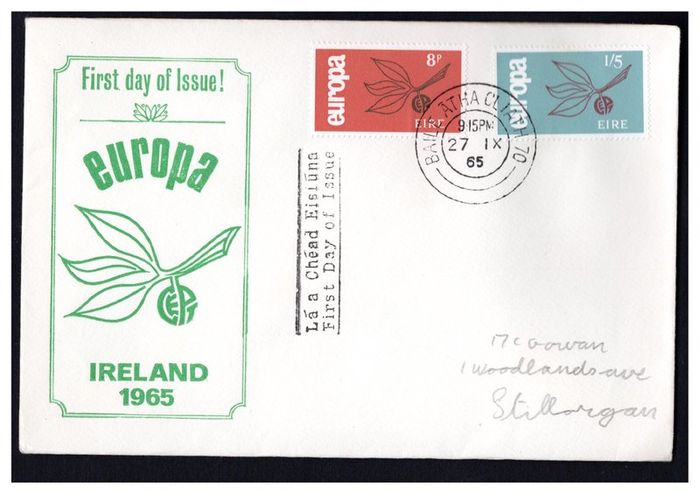 1965 Ireland Europa (CEPT) Commemorative Stamps Illustrated First Day Cover (FDC)
