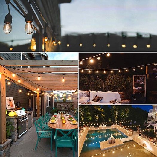 Outdoor String Lights Mains Powered, 48ft IP65 Waterproof Garden Festoon Lights, 15x2w 1 LED Bulbs Warm White Decorative Lighting for Home Patio Veranda Backyard Party Pergola (FREE POSTAGE)