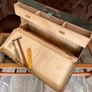 Old Vintage Carpenters Tool Box with Drawer Black Painted Wooden 1950s Image 10