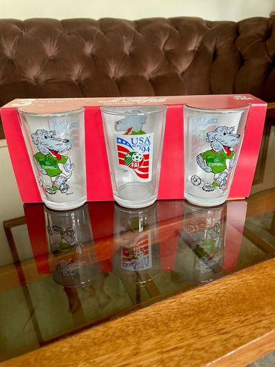 World Cup USA 1994 Macul the dog Mascot Drinking Glasses x 3