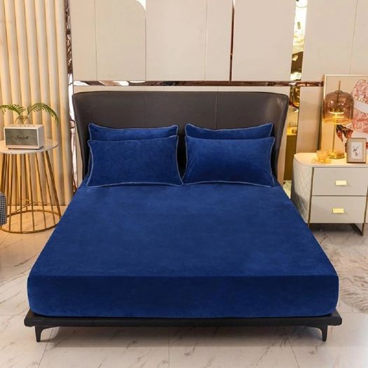 Brand New Luofanfei Fleece Fitted Sheet 180x200 30cm Cap Dark Blue